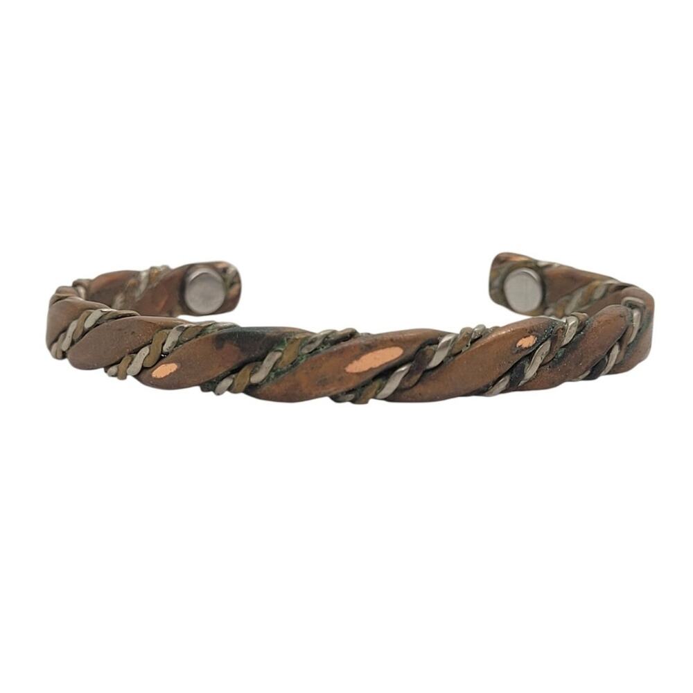 Vintage Sergio Lub Twisted Tri Metal Magnetic Cuff Bracelet bohemian earthy